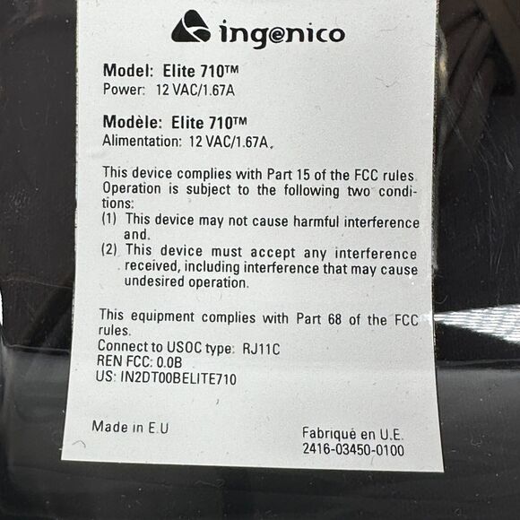 Ingenico Elite 710 E710 Digital Credit Card Terminal & Power Adapter FOR PARTS - Picture 7 of 7